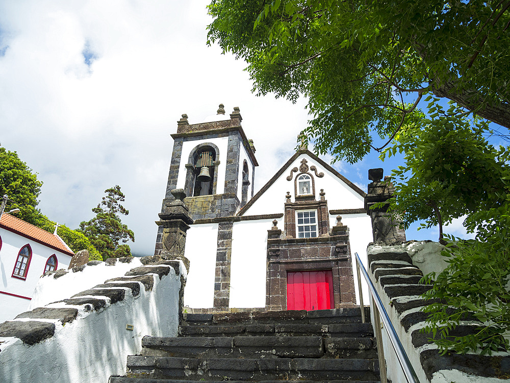 Church Igreja de Santa Barbara in Manadas. Sao Jorge Island, an island in the Azores (Ilhas dos Acores) in the Atlantic ocean. The Azores are an autonomous region of Portugal. Europe, Portugal, Azores