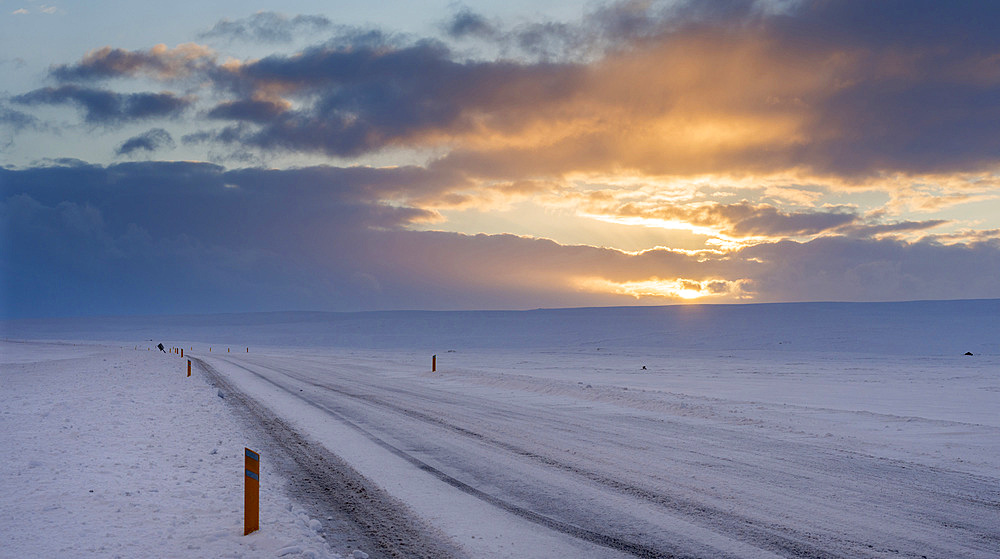 Mountains of Iceland during winter near Laugarvatn. Snowed in road. Europe, Northern Europe, Scandinavia, Iceland, February