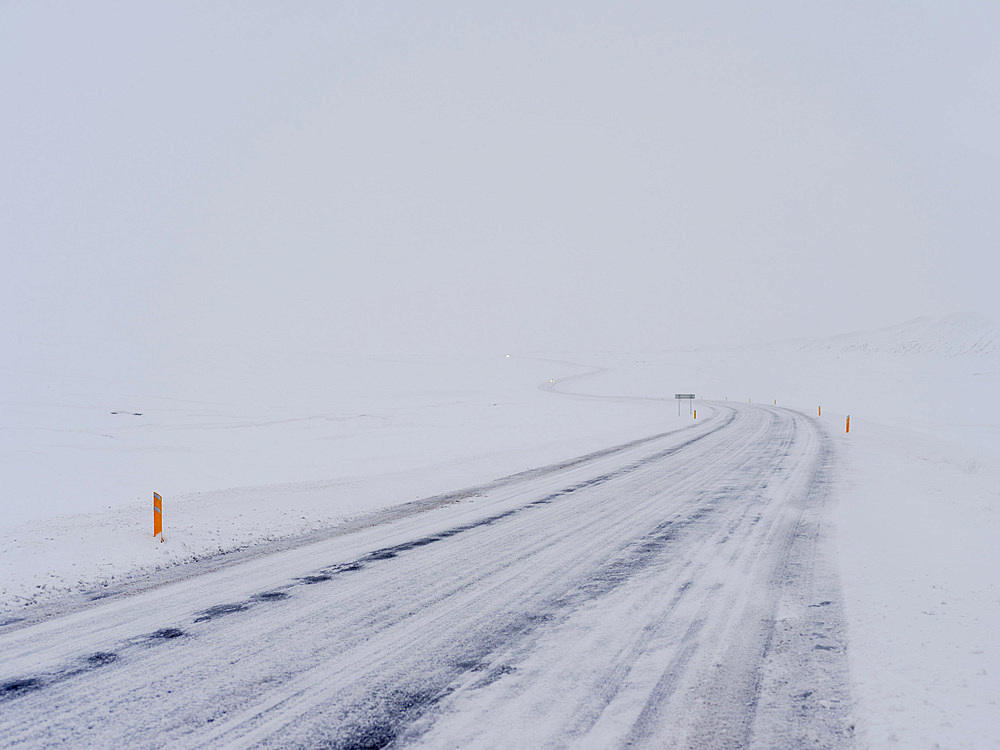 Mountains of Iceland during winter near Laugarvatn. Snowed in road. Europe, Northern Europe, Scandinavia, Iceland, February