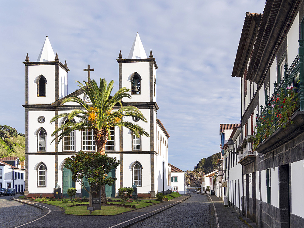 The church. Village Lajes do Pico on Pico Island, an island in the Azores (Ilhas dos Acores) in the Atlantic ocean. The Azores are an autonomous region of Portugal. Europe, Portugal, Azores