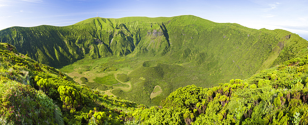 The Caldera of Faial at Cabeco Gordo. Faial Island, an island in the Azores (Ilhas dos Acores) in the Atlantic ocean. The Azores are an autonomous region of Portugal.