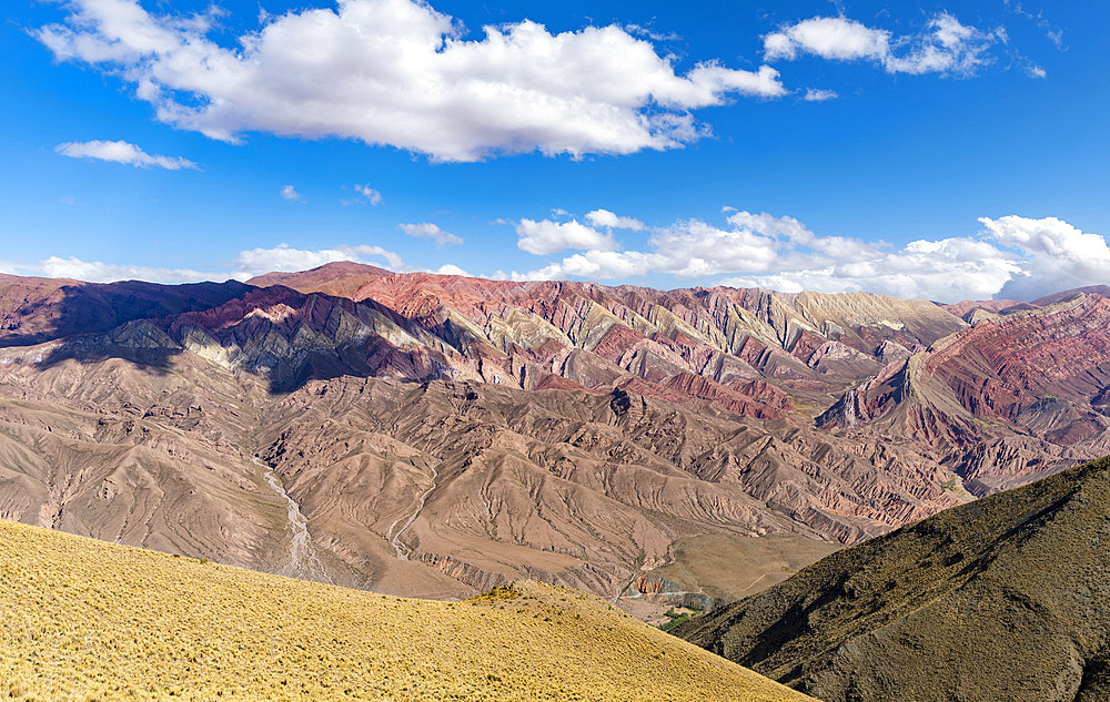 Iconic rock formation Serrania de Hornocal in the canyon Quebrada de Humahuaca. The Quebrada is listed as UNESCO world heritage site. South America, Argentina, November