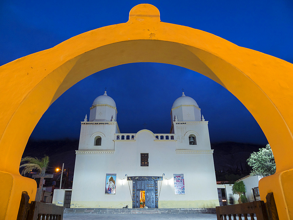 Iglesia Nuestra Senora del Rosario. Town Tilcara in the canyon Quebrada de Humahuaca. The Quebrada is listed as UNESCO world heritage site. South America, Argentina, November