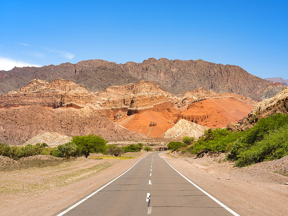 Routa 68. Quebrada de las Conchas also called Quebrada de Cafayate. A canyon with colorful rock formations created by Rio de las Conchas. South America, Argentina, November