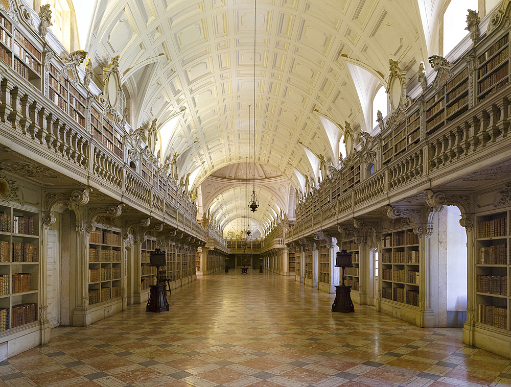 Palacio Nacional de Mafra, the national palace Mafra, the most monumental palace and monastery in Portugal. The library. Europe, Southern Europe, Portugal