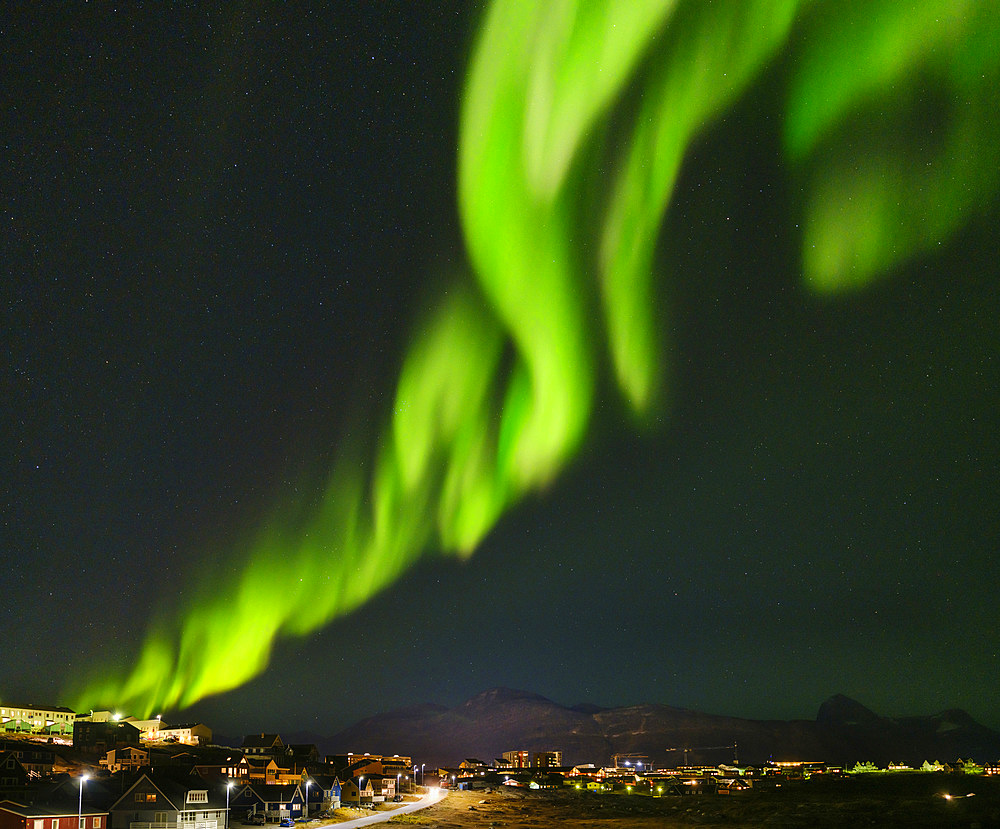 Northern lights over Nuuk. Nuuk the capital of Greenland during late autumn. America, North America, Greenland, danish terriotory