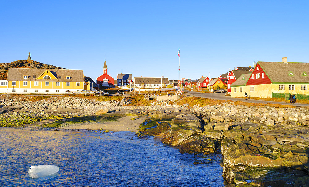 View over the old colonial harbour and the old town. Nuuk the capital of Greenland during late autumn. America, North America, Greenland, danish terriotory