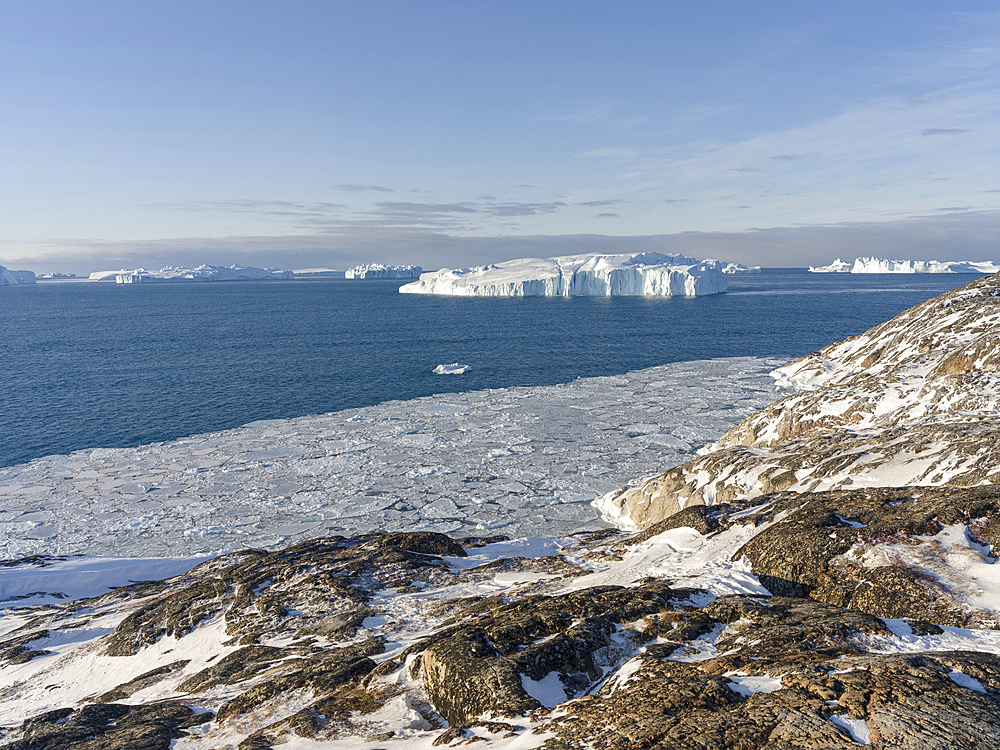 Winter at the Ilulissat Icefjord, located in the Disko Bay in West Greenland, the Icefjord is part of the UNESCO world heritage. America, North America, Greenland, Denmark