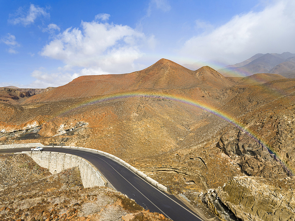 Landscape with rainbow, east coast near Porto Novo. Island Santo Antao, Cape Verde in the equatorial atlantic. April