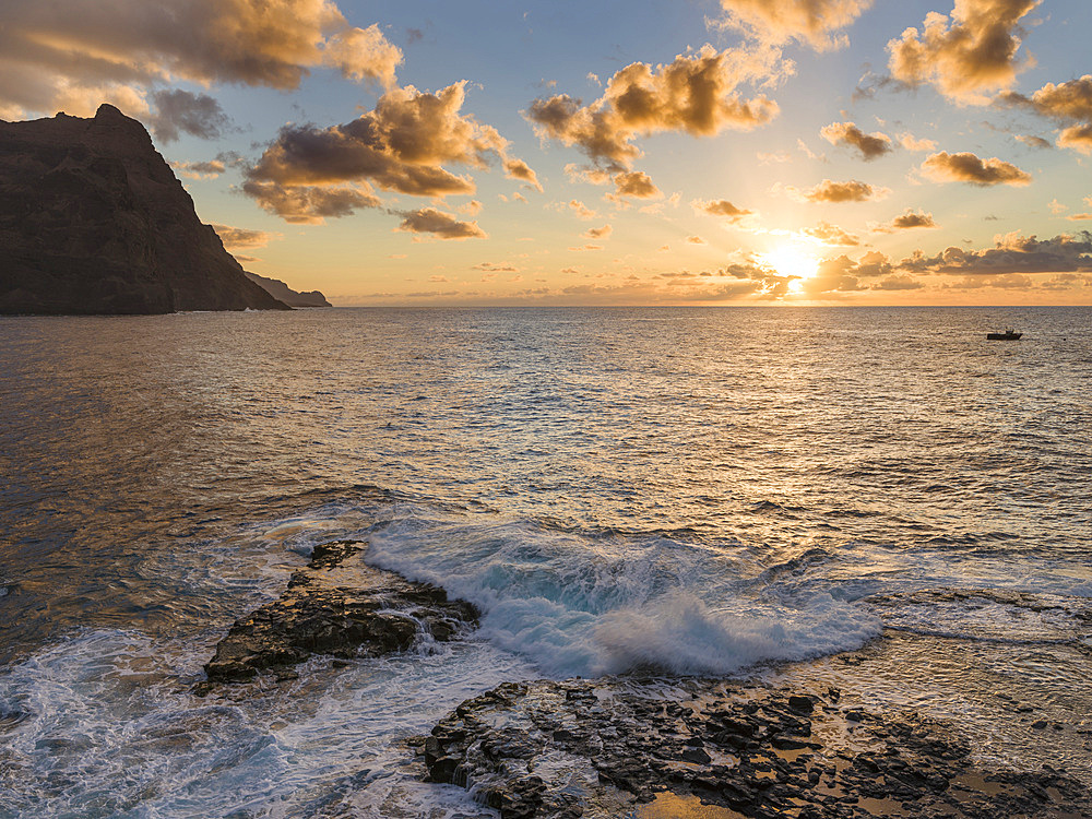 Sunset. Town Ponta do Sol, Island Santo Antao, Cape Verde in the equatorial atlantic. April