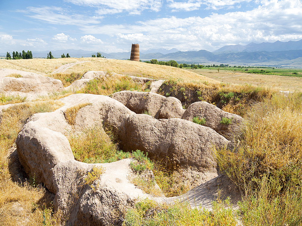 The area of Balasagun an ancient city of the Kara-Khanid Khanate, part of the UNESCO world heritage silk road of the chang'an Tien Shan corridor in the foothills of Tien Shan close to Bishkek. Asia, central Asia, Kyrgyzstan