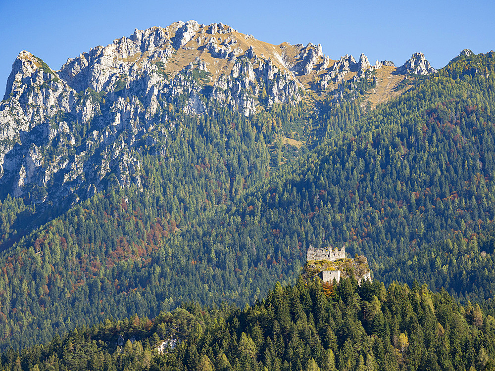 Castel Pietra in Primiero, the Dolomites of Trentino. Europe, Central Europe, Italy