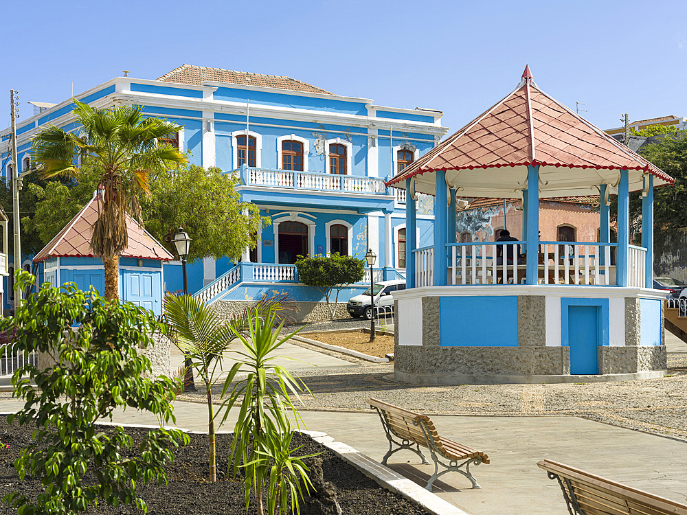 Town hall in traditional colonial style. Sao Filipe, the capital of the island. Fogo Island (Ilha do Fogo), part of Cape Verde in the central atlantic.