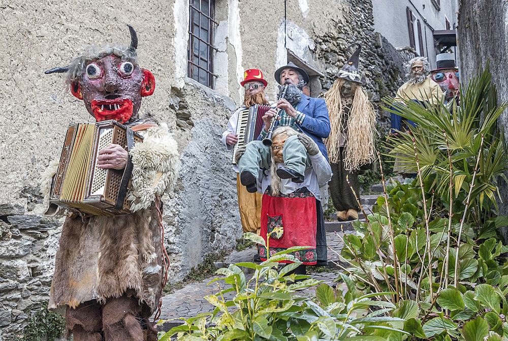 Valvarrone Sueglio village, Lake Como, traditional Carnival called I Craponi di Sueglio, lombardy, Italy, Europe