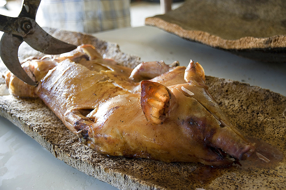 Porceddu, Roast Baby Pork; Lotzorai, Ogliastra, Sardinia, Italy