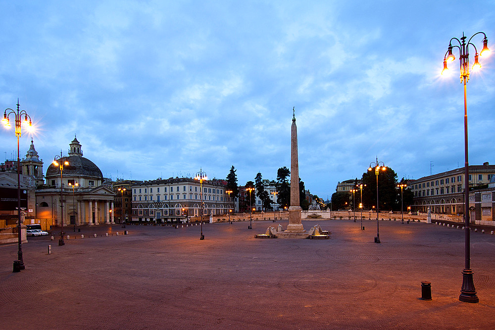 Piazza del Popolo square at the dusk, Rome, Lazio, Italy, Europe