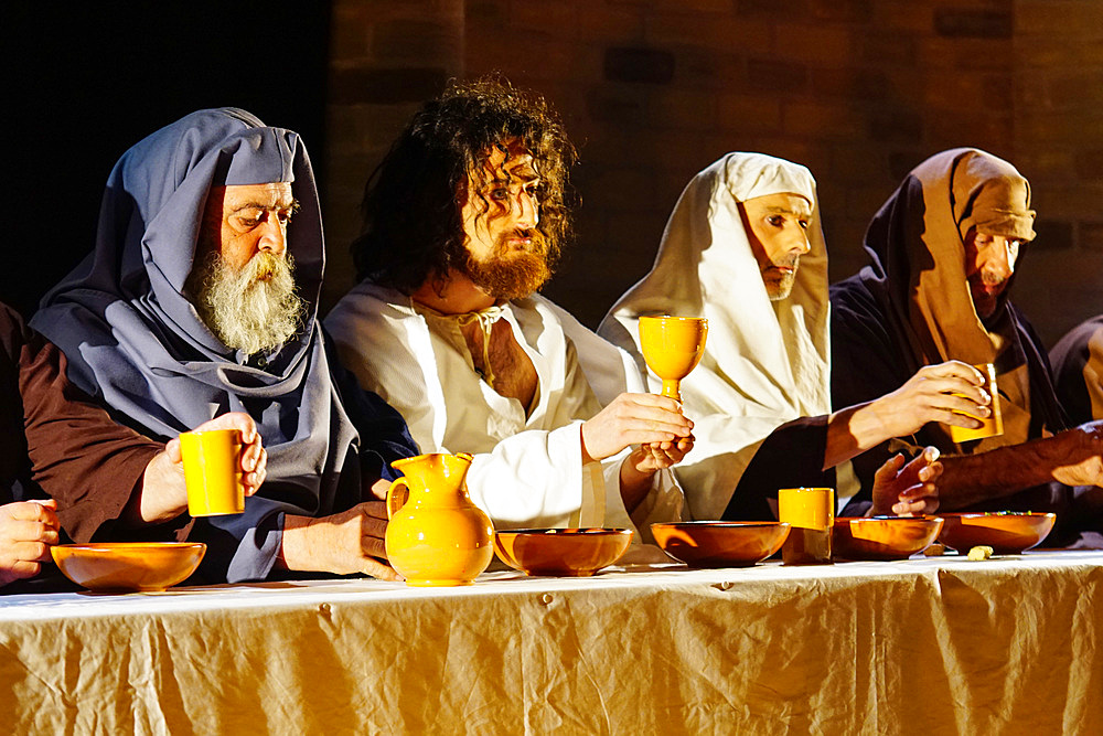 Historical reenactment of the Passion of Christ of Mogliano, Last Supper, Marche, Italy, Europe