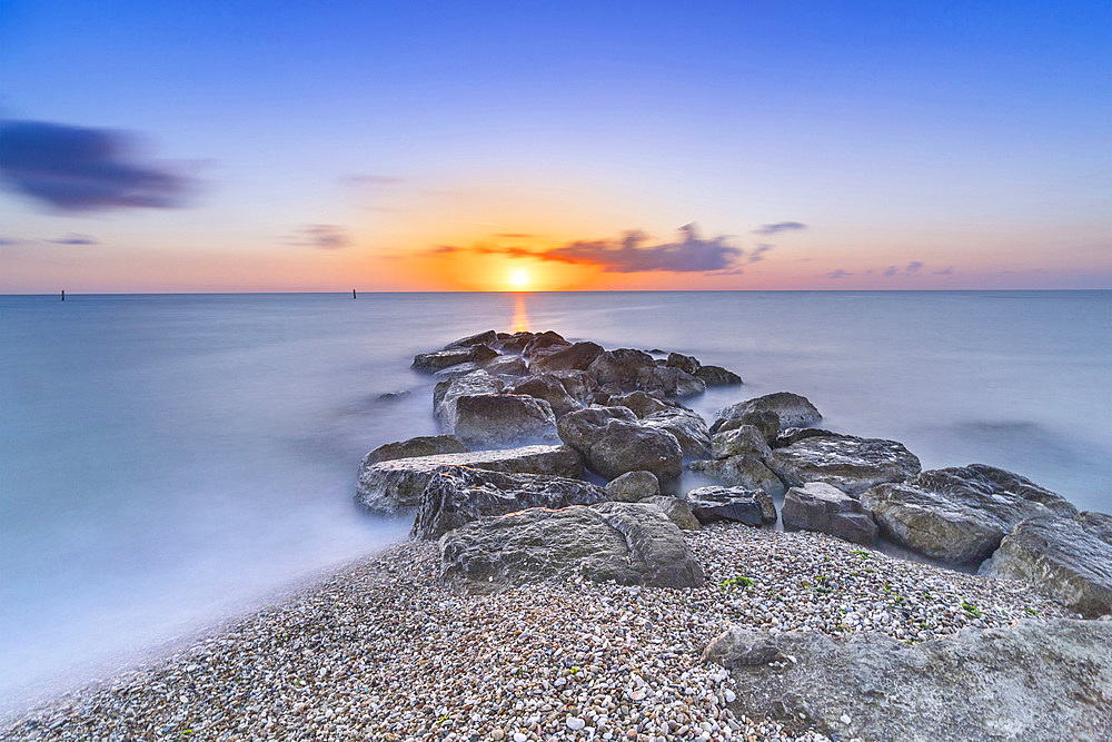 Seascape, Sunrise, Beach of Porto Recanati, Marche, Italy, Europe