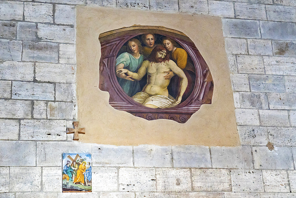 Basilica of Sant'Agata church, Interior, Fresco, Asciano, Tuscany, Italy, Europe