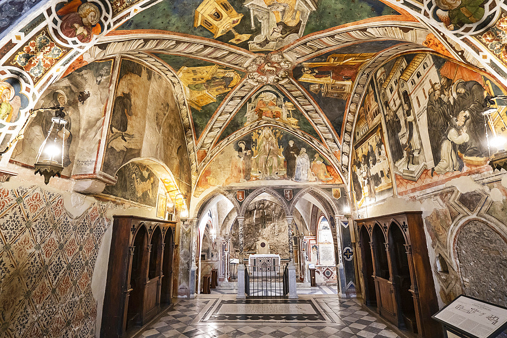 Sanctuary of the Sacro Speco of San Benedetto, Interior, Frescoes, Subiaco, Lazio, Italy, Europe