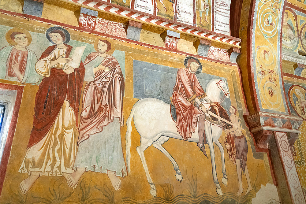 Oratory of San Pellegrino church, Interior, Frescoes, Bominaco, Caporciano, Abruzzo, Italy, Europe