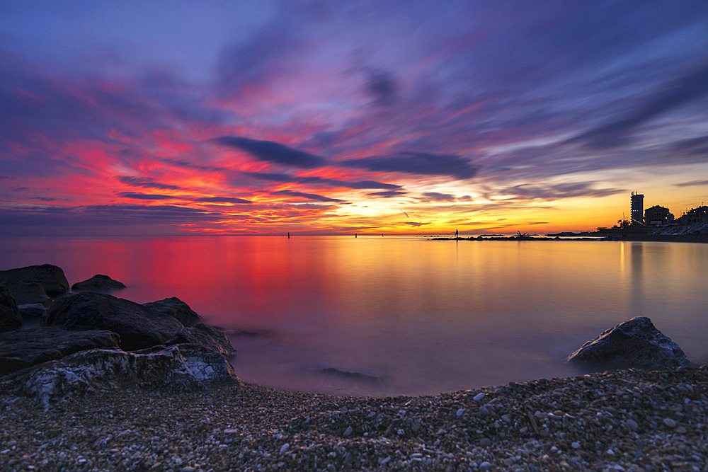 Seascape, Sunrise, View from Beach of Porto Recanati, Marche, Italy, Europe