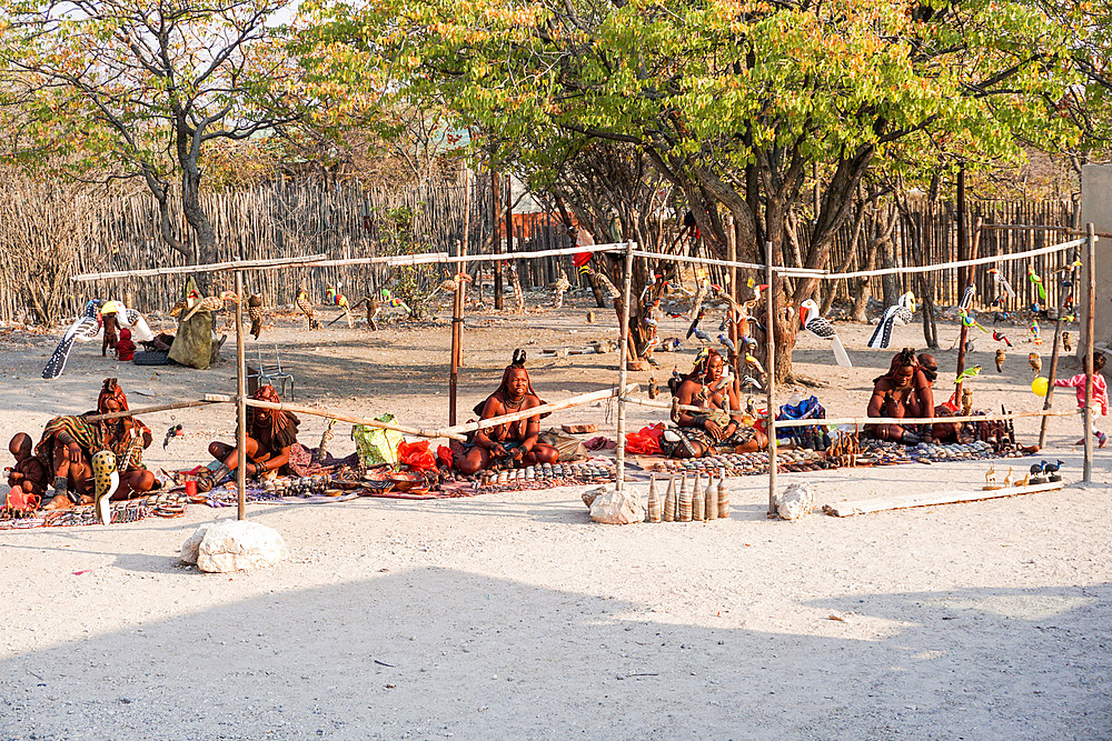 Himba women selling souvenirs, Namibia, Africa