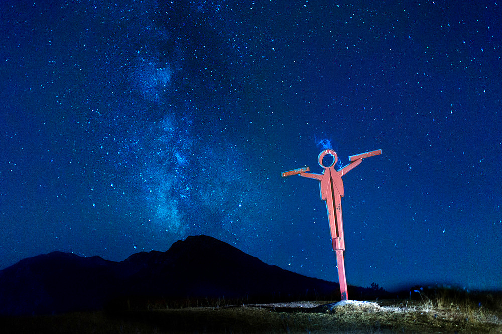 Monti Sibillini National Park, View of Pizzo Meta, Piani di Ragnolo, Milky Way, Night Landscape, Marche, Italy, Europe