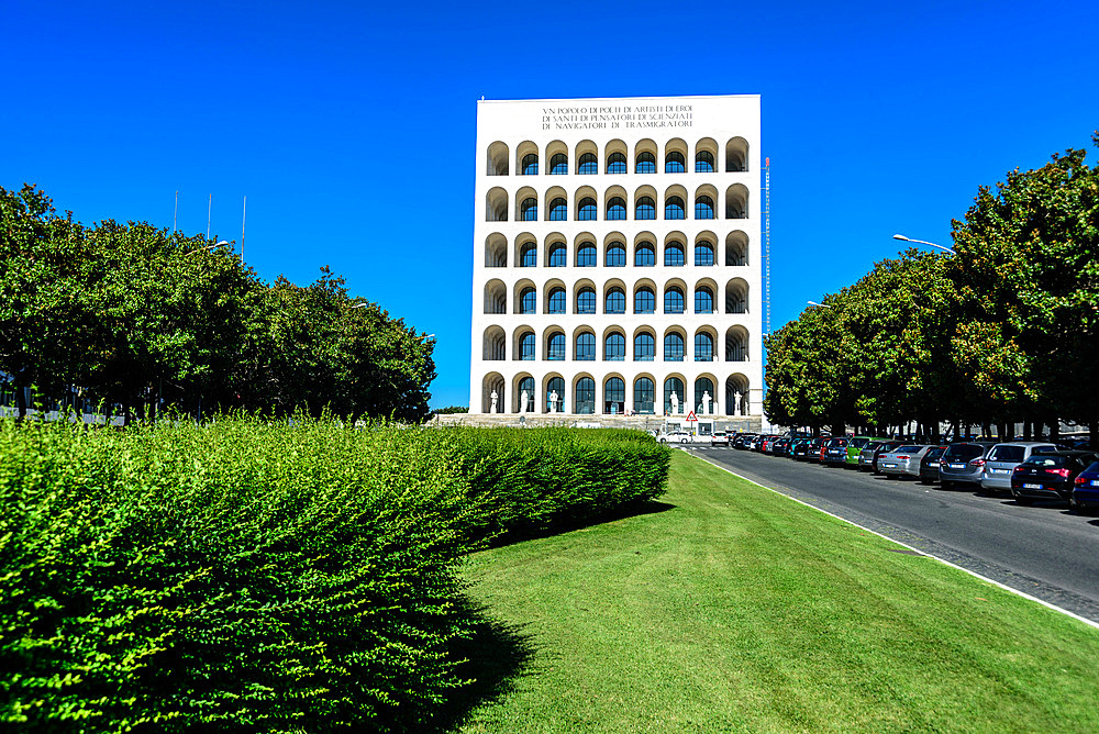 A view of the Palazzo della Civiltŗ Italiana palace in EUR, Piazza Concordia square, Roma, Lazio, Italy, Europe