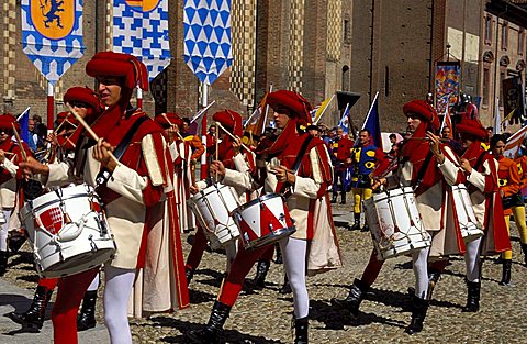 Drummers lead the procession, Palio di Asti, Asti, Piemonte, Italy 
