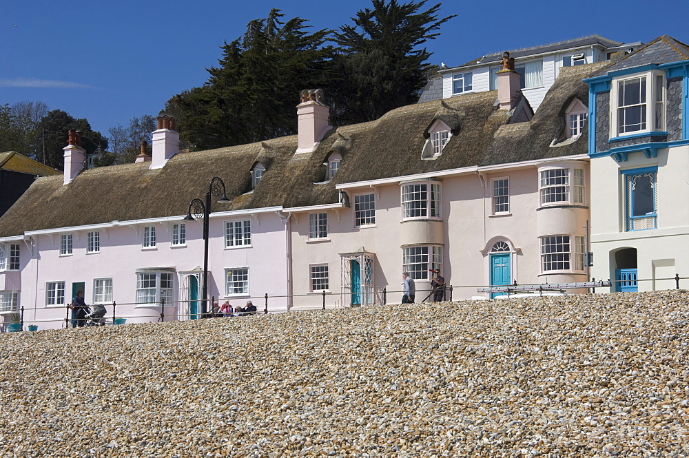 Beachside cottages along the Promenade, Lyme Regis, Dorset, England, United Kingdom, Europe