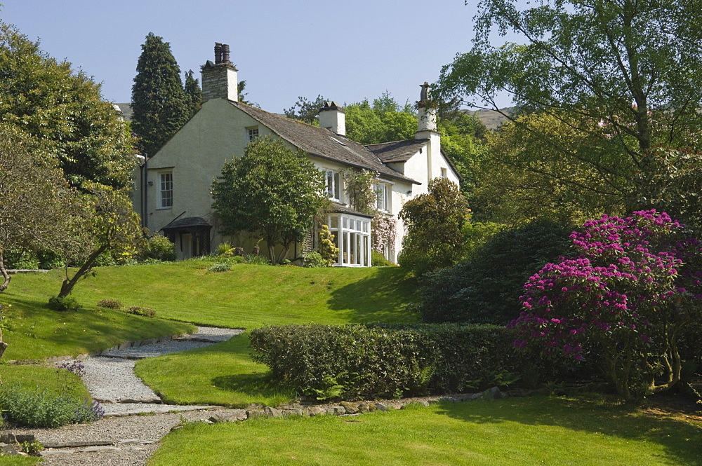 A view from grounds to Rydal Mount, home of William Wordsworth who died here in 1850, near Grasmere, Lake District National Park, Cumbria, England, United Kingdom, Europe