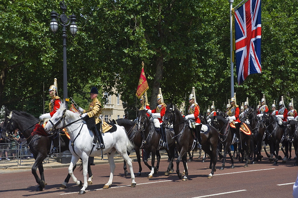 The Household Cavalry in procession down the Mall, London, England, United Kingdom, Europe