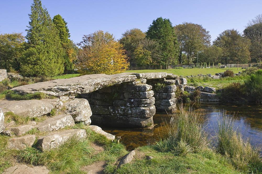 The Clapper Bridge at Postbridge, Dartmoor National Park, Devon, England, United Kingdom, Europe