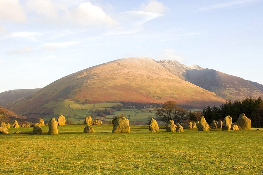 Blencathra from Castlerigg Stone Circle, Keswick, Lake District National Park, Cumbria, England, United Kingdom, Europe