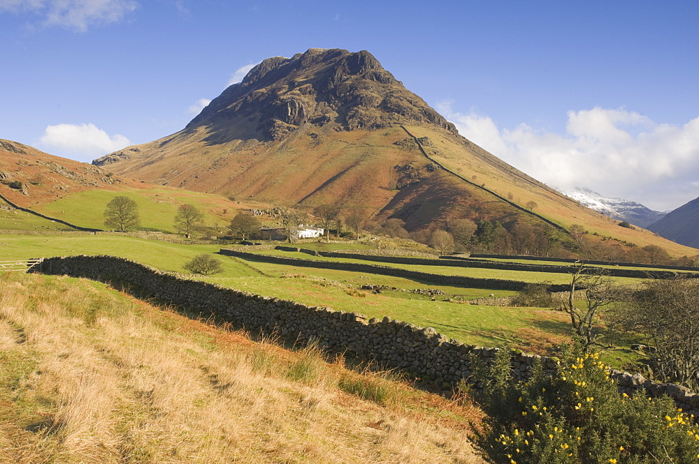 A Lakeland farm below Yewbarrow 2058 ft, Wasdale, Lake District National Park, Cumbria, England, United Kingdom, Europe