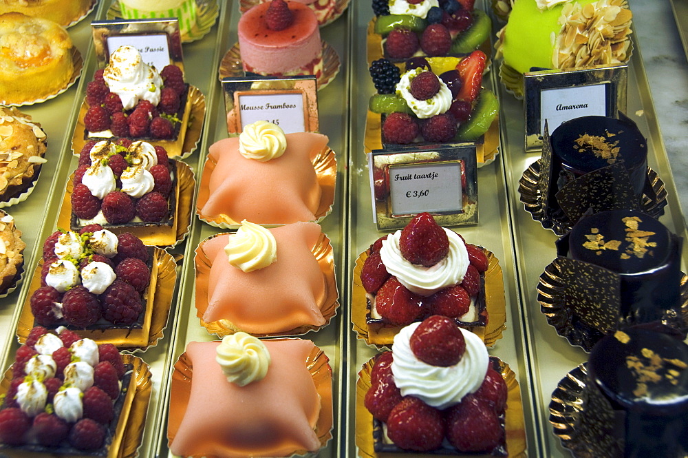 Patisserie display, Brugges, Belgium, Europe