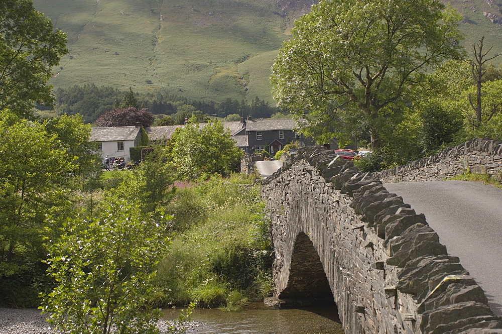 Grange Village and bridge, Borrowdale, Lake District, Cumbria, England, United Kingdom, Europe