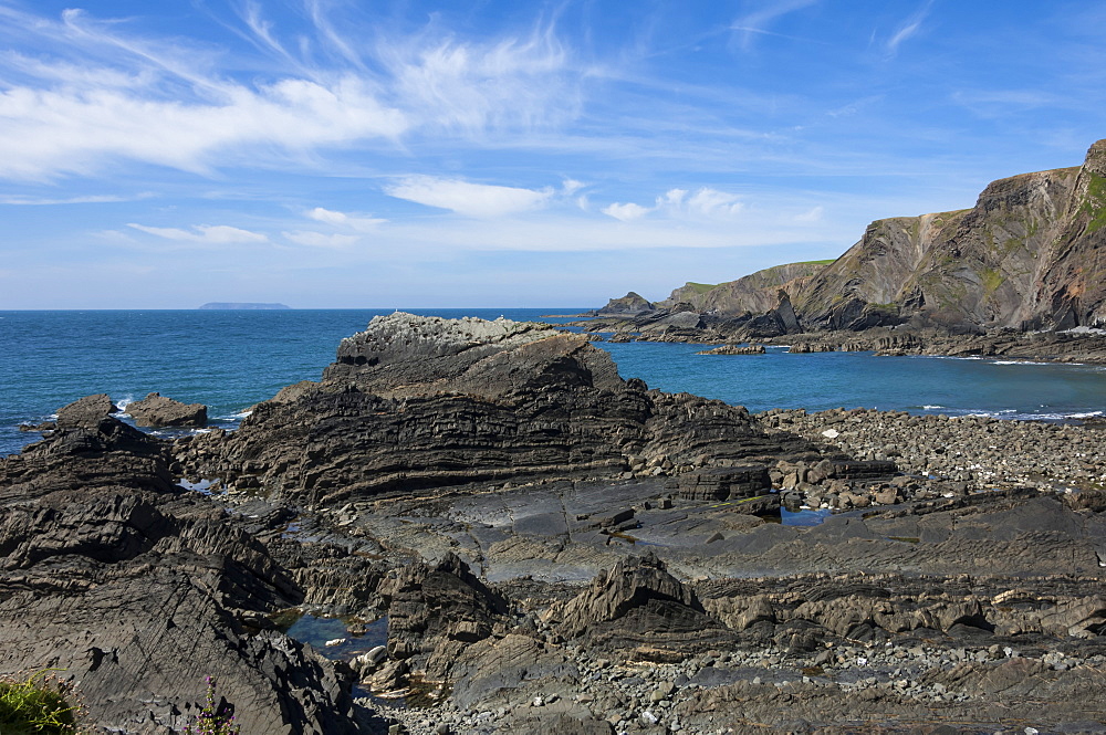 Rock outcrops at Hartland Quay, North Cornwall, England, United Kingdom, Europe