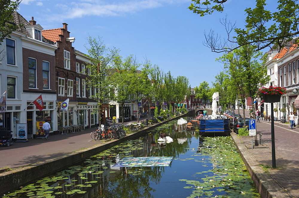 Canal scene in Delft, Holland, Europe