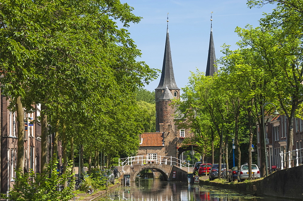 Canal scene with bridge, Delft, Holland, Europe