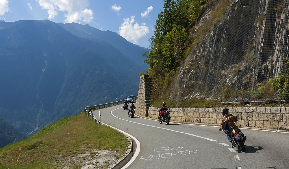 Motor cyclists on the Pass above Martigny, Switzerland, Europe