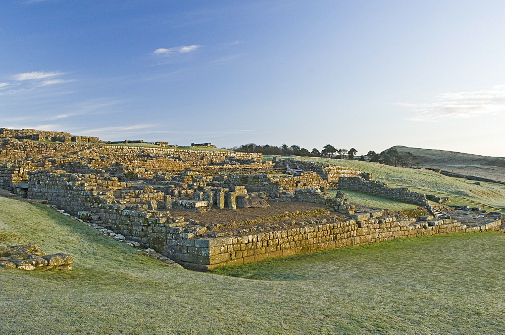 Part of Housesteads Roman Fort looking east, Hadrians Wall, UNESCO World Heritage Site, Northumbria, England, United Kingdom, Europe