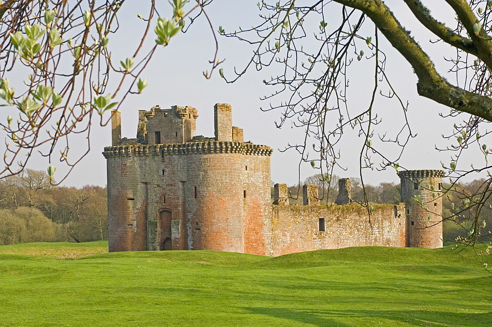 Moated medieval stronghold of Caerlaverock Castle, Dumfries and Galloway, Scotland, United Kingdom, Europe