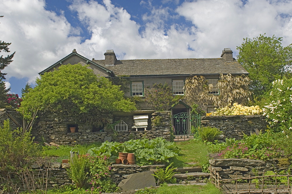 Hilltop, the home of Beatrix Potter, from the kitchen garden, Near Sawrey, Lake District National Park, Cumbria, England, United Kingdom, Europe