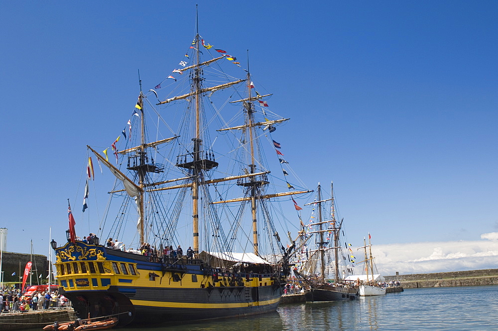 Tall ship Grand Turk moored in Whitehaven Harbour, Cumbria, England, United Kingdom, Europe