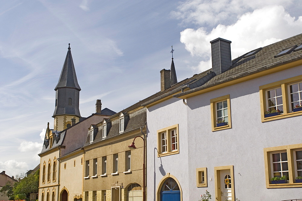 A village street on the wine trail, Luxembourg Moselle, Europe