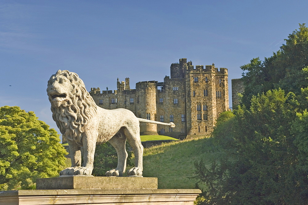 Alnwick Castle from the Lion Bridge, Alnwick, Northumberland, England, United Kingdom, Europe