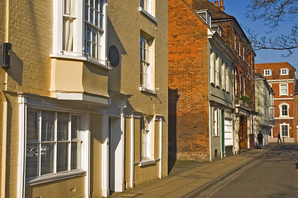 College Street with Jane Austen's final home on the left foreground, Winchester, Hampshire, England, United Kingdom, Europe