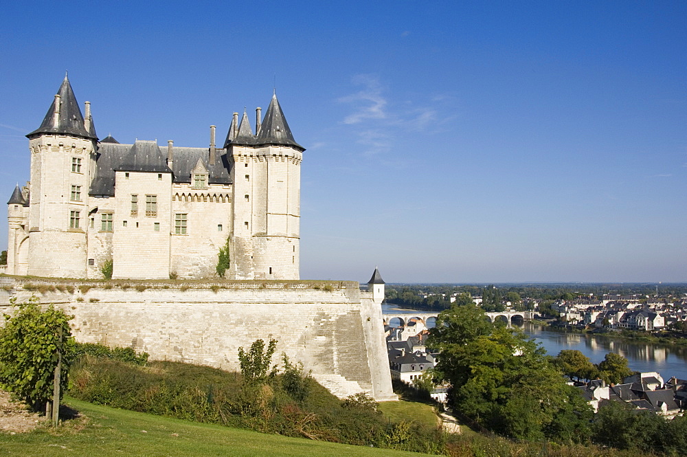 The Chateau de Saumur overlooking the River Loire and city, Maine-et-Loire, Pays de la Loire, France, Europe